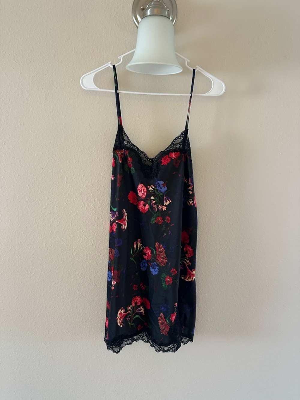 INC International Concepts Black Floral Lace-Trim Slip Dress